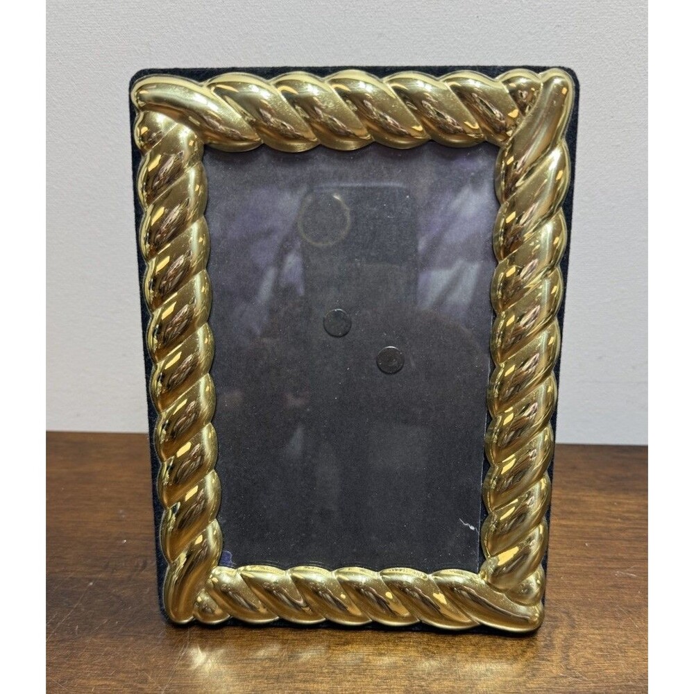 VTG Burnes of Boston Picture Frame Brass Gold  5x7 Frame Design  Twisted Rope